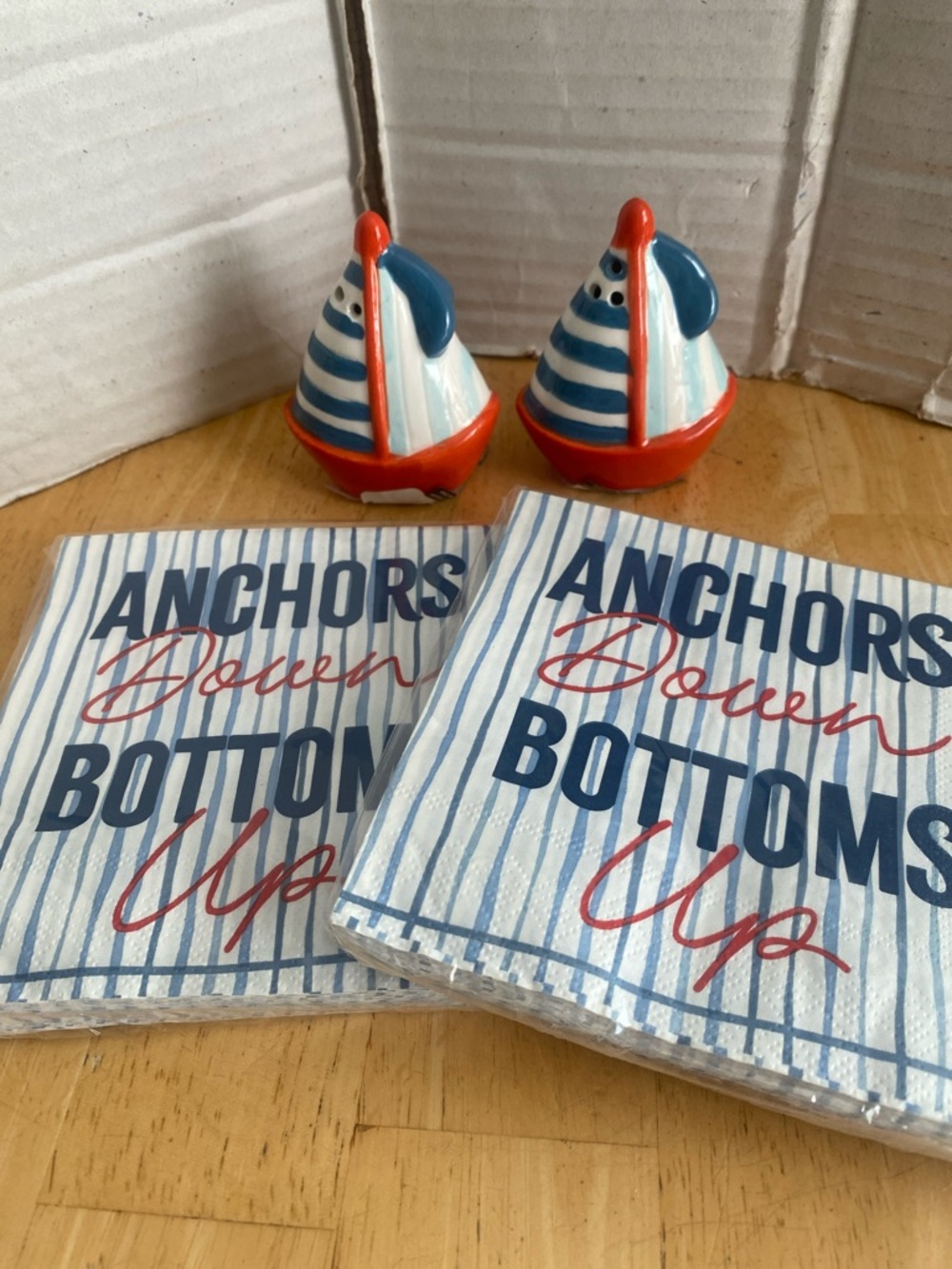 Nautical Boat Salt & Pepper Shakers with Anchors Down Napkin set (40) NWT Summer